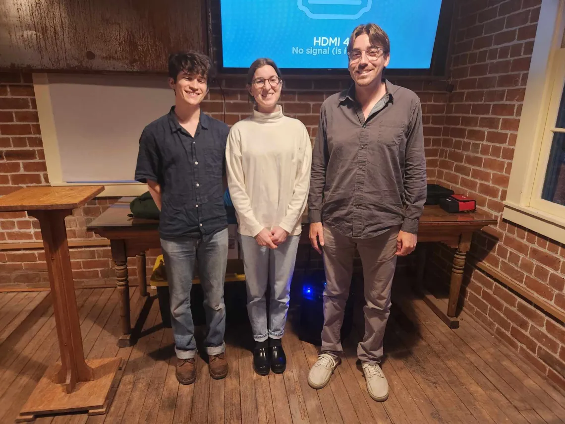 Carson Scholars Marshall Ledford, Claire Taylor, and Don Unger posing together after their public talk